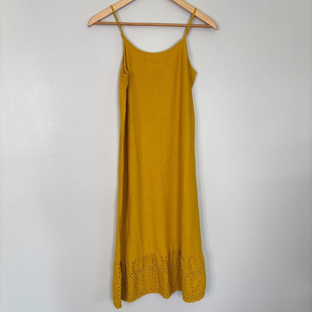 Old Navy Girls Maxi Dress XL 14 Golden Yellow Cotton Blend Eyelet Hem Sleeveless